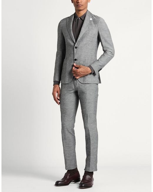 Lardini Gray Suit Linen, Polyester for men