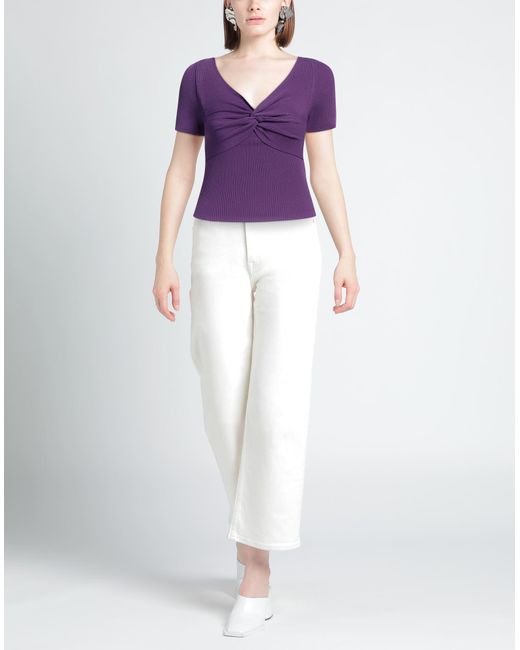 Sandro Purple Twist-front Cropped Ribbed-knit Top