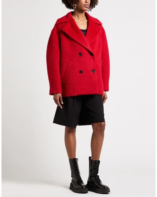 MSGM Red Coat Acrylic, Synthetic Fibers, Wool, Alpaca Wool, Mohair Wool