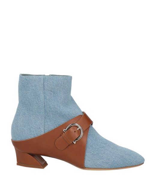 Ferragamo Blue Ankle Boots Leather, Textile Fibers