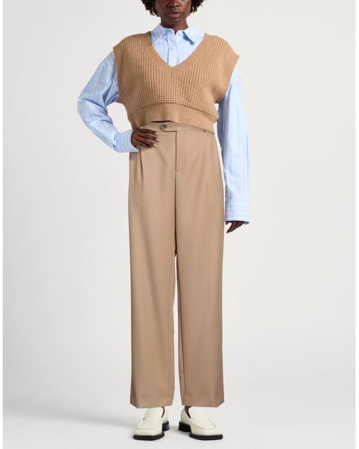 Sandro Natural Sand Pants Polyester, Virgin Wool