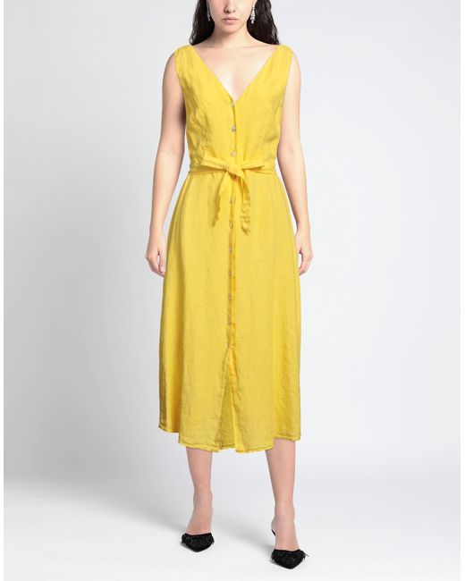 120% Lino Yellow Midi Dress