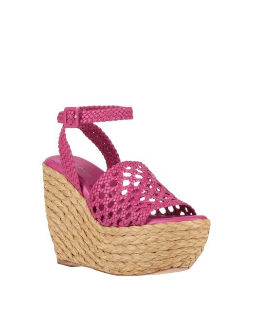 Paloma Barceló Pink Sandals Leather, Natural Raffia