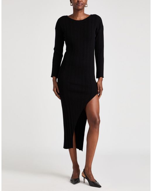 Akep Black Midi Dress Lyocell, Merino Wool, Elastane