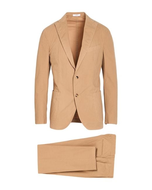 Boglioli Natural Camel Suit Cotton, Elastane for men