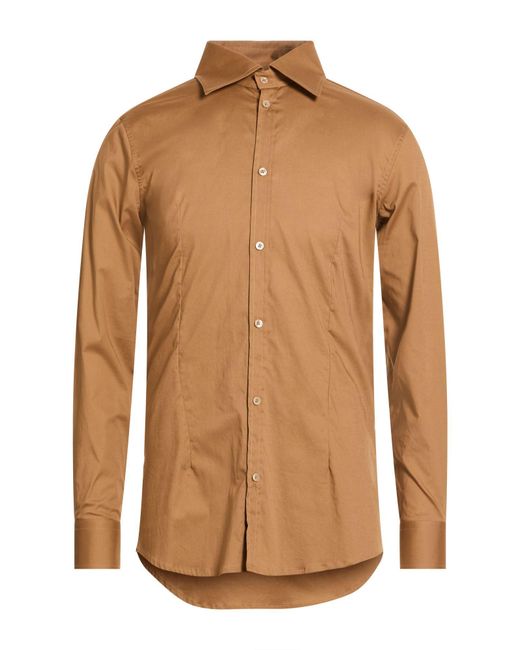 Daniele Alessandrini Brown Camel Shirt Cotton, Elastane for men