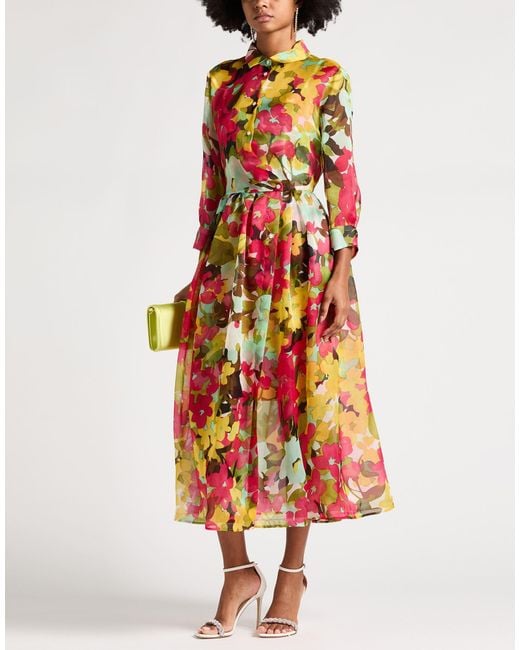 Sara Roka White Fuchsia Midi Dress Silk