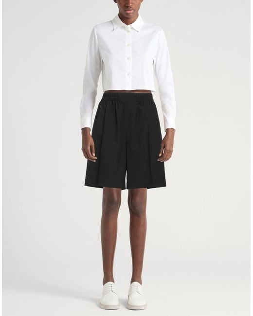 Halfboy Black Shorts & Bermuda Shorts Linen, Wool, Viscose, Elastane