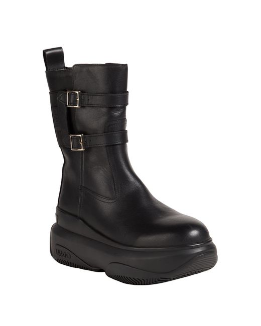 Liu Jo Black Ankle Boots Leather, Textile Fibers