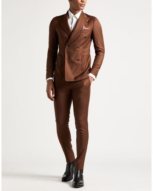 Bharnaba Brown Suit Polyester, Viscose, Elastane for men