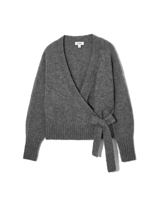 COS Gray Wool-blend Wrap-over Cardigan