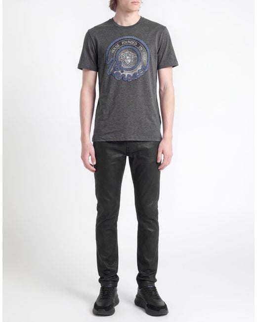 Versace Gray Charcoal T-Shirt Cotton, Viscose, Polyester, Glass for men