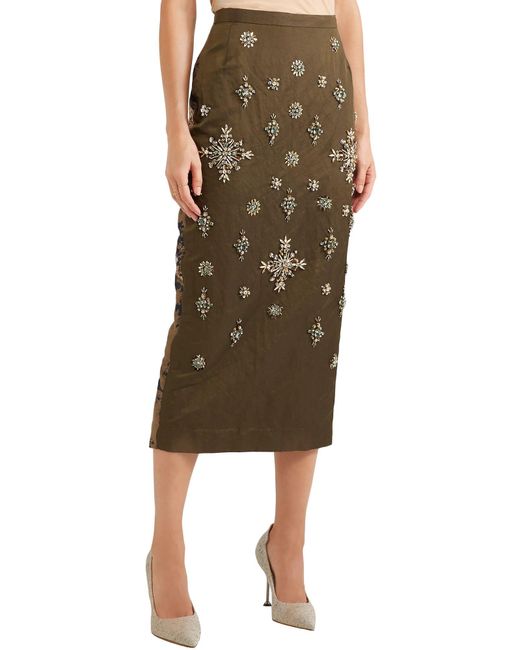 Biyan Green Military Midi Skirt Cotton, Polyester