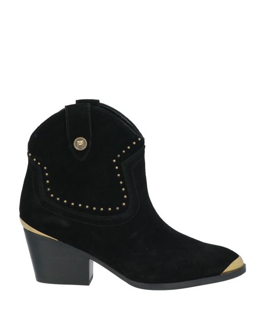 Just Cavalli Black Studded Suede Western Ankle Boots