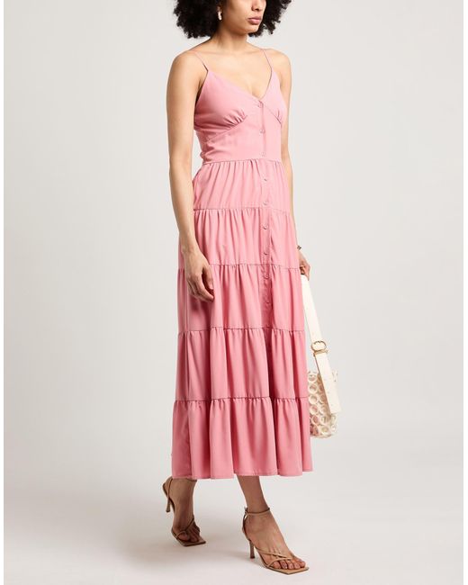 Guess Pink Maxi Dress Polyester, Elastane