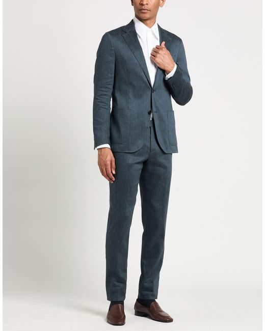 Lardini Blue Suit Linen, Polyester, Wool, Elastane for men