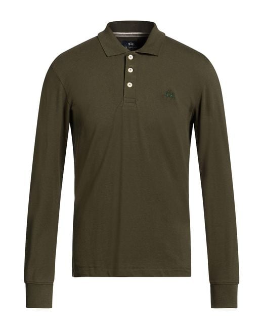 La Martina Green Military Polo Shirt Cotton, Elastane for men