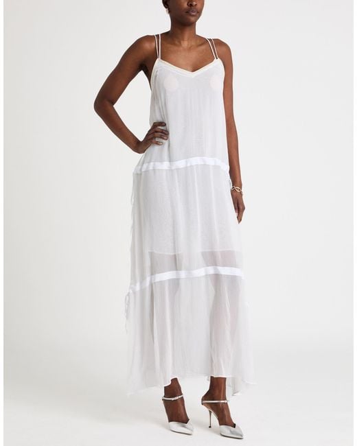 Isabel Benenato White Maxi Dress Cotton, Silk, Viscose