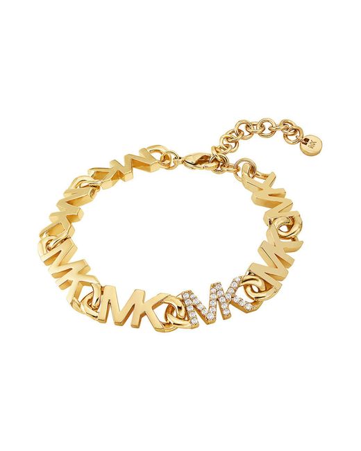 Michael Kors Metallic 14k-gold-plated & Cubic Zirconia Monogram-link Chain Bracelet