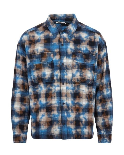 Palm Angels Blue Shirt Cotton, Polyester for men