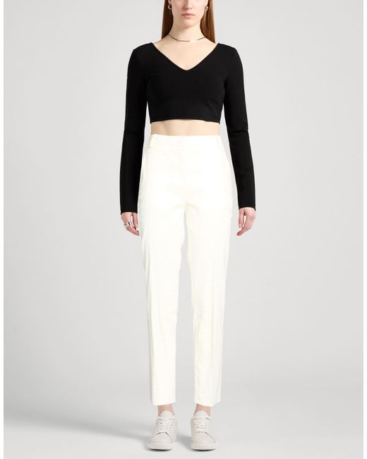 Pinko White Pants Linen, Viscose, Elastane