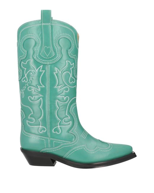 Ganni Green Mid Embroidered Western Boots