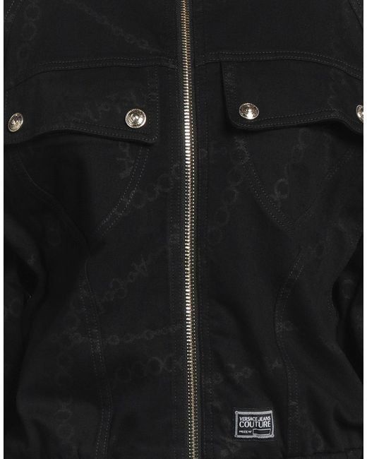 Versace Jeans Couture Black Denim Bomber Jacket with Mandarin Collar