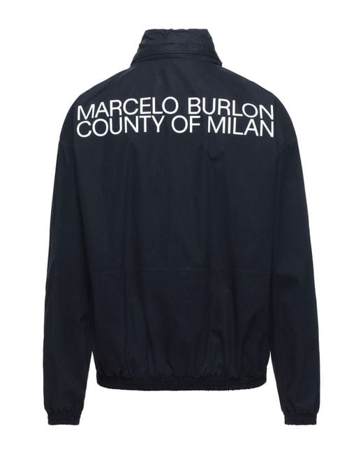 Marcelo Burlon Blue Jacket Cotton, Polyurethane for men