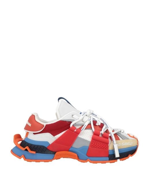 Dolce & Gabbana Red Sneakers Polyester, Synthetic Fibers, Calfskin, Viscose, Polyamide for men