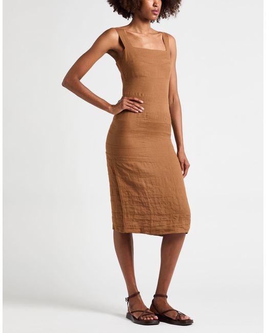 Aspesi Brown Midi Dress Linen