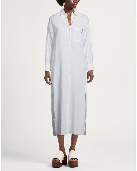 hinnominate White Maxi Dress Linen, Viscose