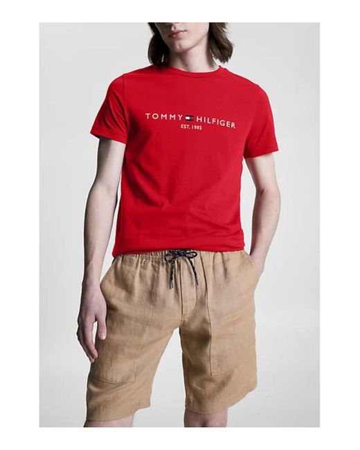 T-shirt di Tommy Hilfiger in Red da Uomo