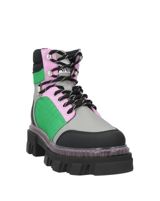 Ganni Green Ankle Boots Leather, Textile Fibers