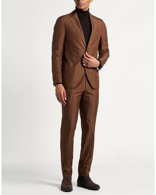 Lardini Brown Suit Cotton, Silk for men