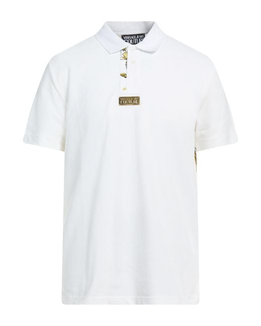Versace Jeans Couture White Polo Shirt Cotton, Polyester for men