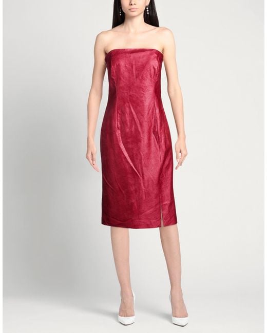 DOUBLE C Red Midi Dress Polyurethane, Viscose