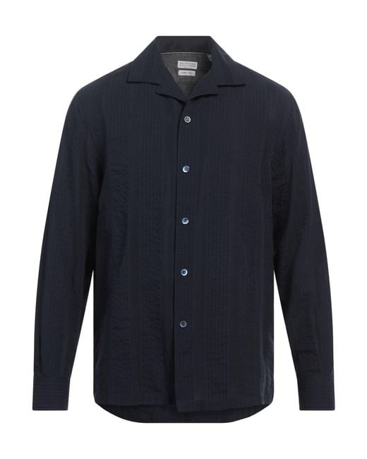 Brunello Cucinelli Blue Midnight Shirt Cotton for men