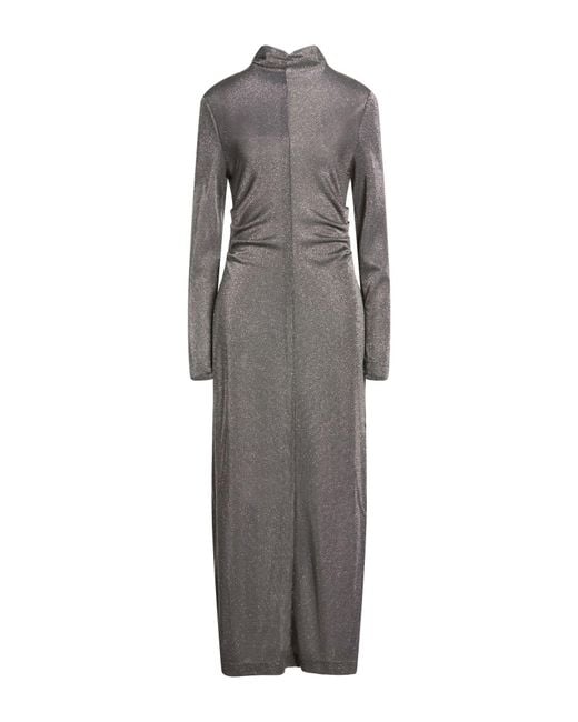 MSGM Gray Maxi Dress Polyamide, Metallic Fiber