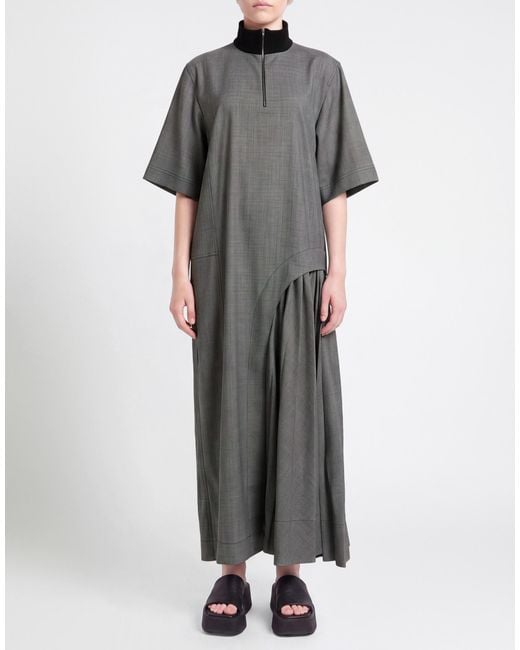 Plan C Gray Maxi Dress Polyester, Virgin Wool, Elastane