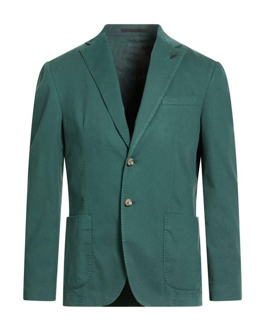 Paoloni Green Blazer Cotton, Elastane for men