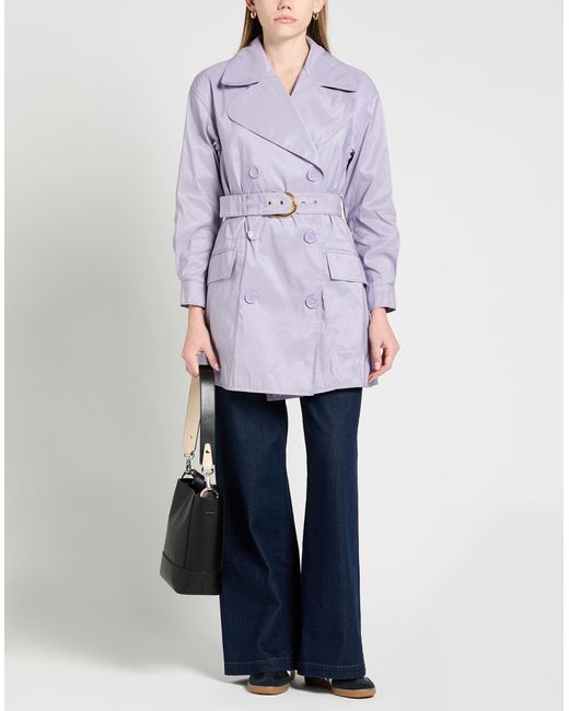 Elisabetta Franchi Purple Overcoat & Trench Coat Polyester