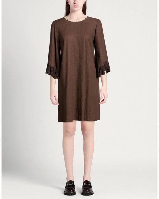 Compagnia Italiana Brown Mini Dress Linen, Viscose