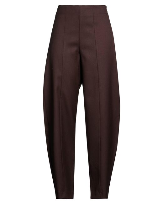 Motel Brown Dark Pants Polyester, Viscose, Elastic Fibres