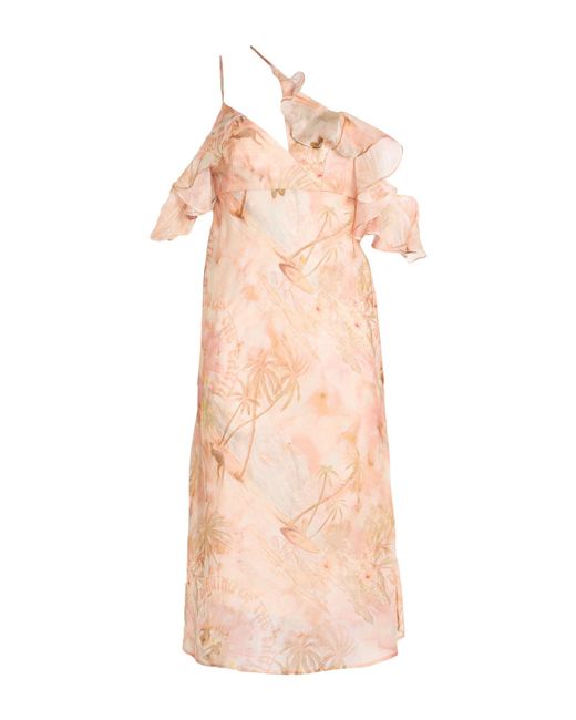 Zimmermann Pink Apricot Midi Dress Linen, Silk