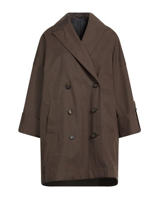 Brunello Cucinelli Brown Military Overcoat & Trench Coat Cotton, Polyamide, Polyurethane