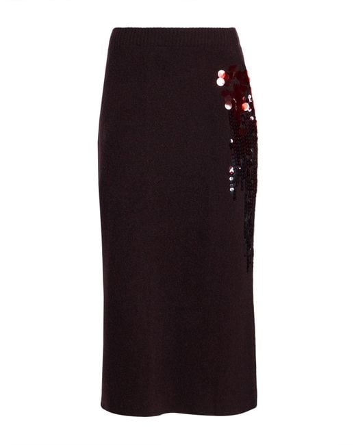 Roberto Collina Black Burgundy Midi Skirt Wool