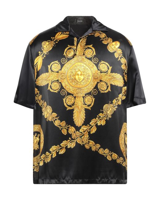 Camicia con stampa maschera barocca di Versace in Black da Uomo