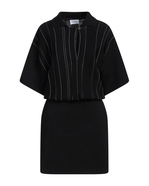 Ferragamo Black Mini Dress Virgin Wool