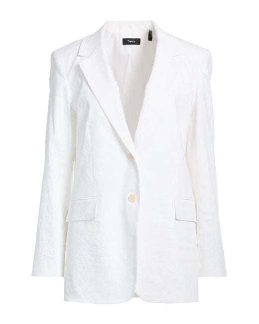 Theory White Blazer Linen, Viscose, Elastane