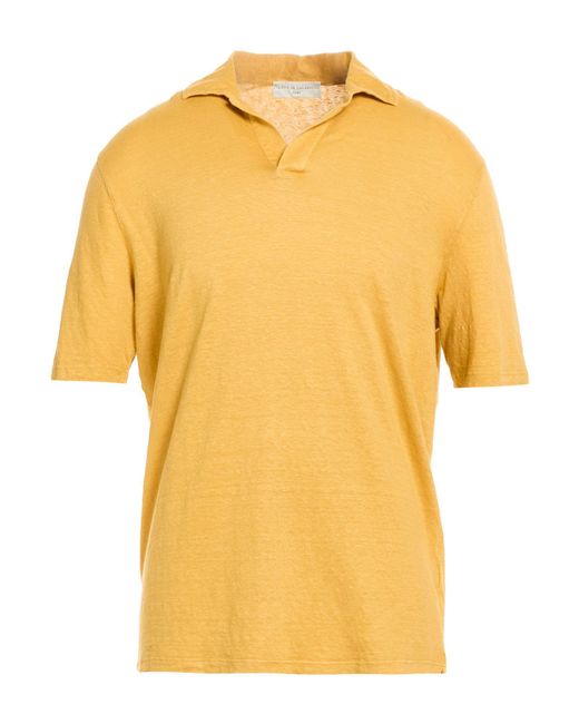 FILIPPO DE LAURENTIIS Yellow Polo Shirt Linen, Elastane for men